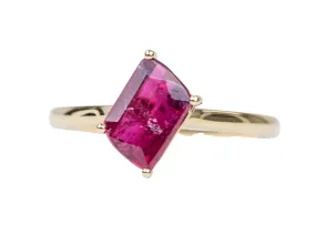 1.36ct Fancy Shape Rubellite Pink Tourmaline Solitaire Ring 14K Yellow Gold R6141