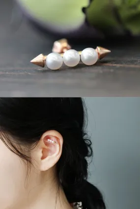 14K 18K Solid Gold Fresh Water Pearl Cartilage Helix Inner Conch  Barbell Piercing Earring Stud