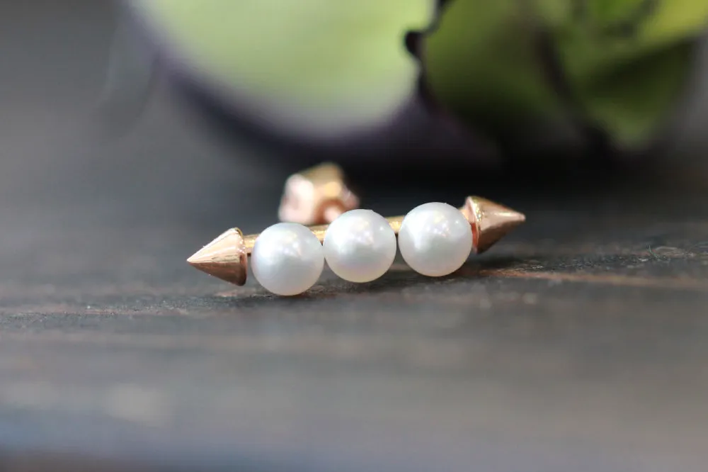 14K 18K Solid Gold Fresh Water Pearl Cartilage Helix Inner Conch  Barbell Piercing Earring Stud