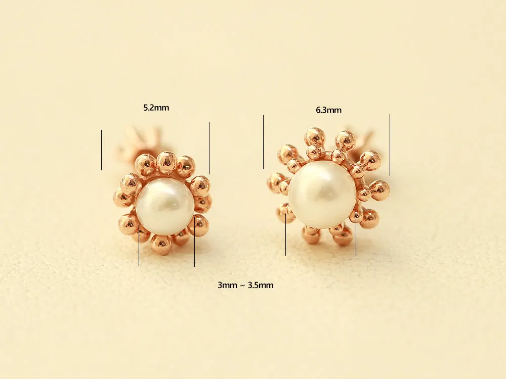 14K 18K Solid Gold Fresh Water Pearl Flower Helix Tragus Cartilage Conch Barbell Piercing Earring