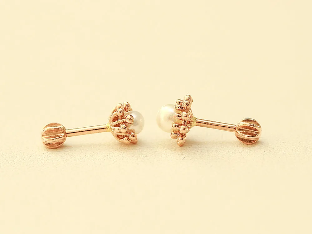 14K 18K Solid Gold Fresh Water Pearl Flower Helix Tragus Cartilage Conch Barbell Piercing Earring