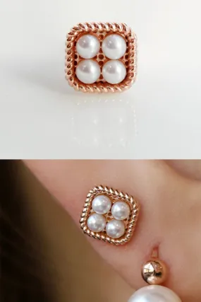 14K 18K Solid Gold Fresh Water Pearl Square Cartilage Helix Conch  Barbell Piercing Earring Stud