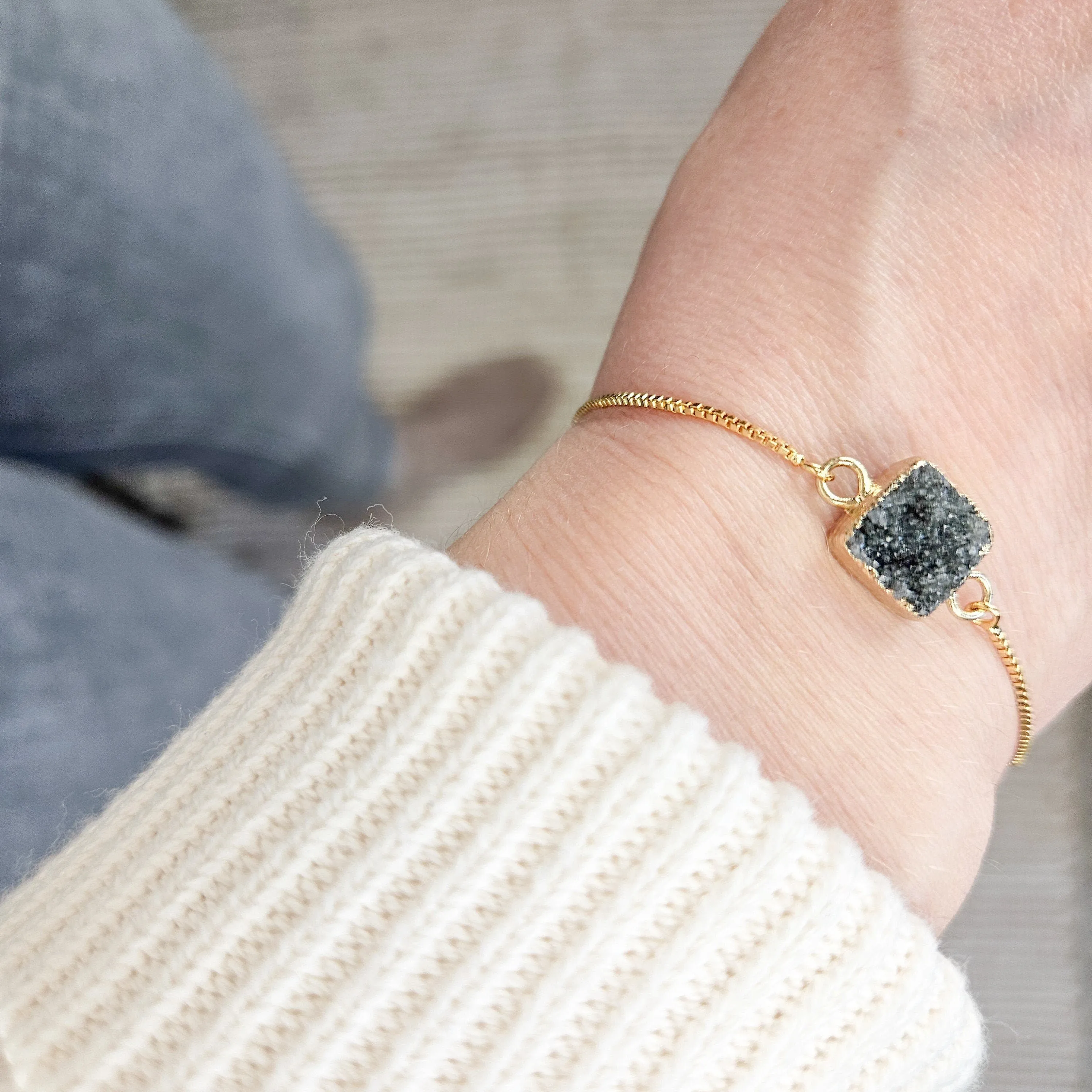 Adjustable Smoky Quartz Druzy Crystal Bracelet