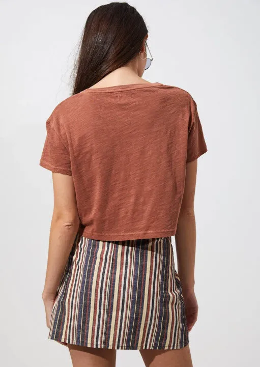 Afends Donna Wide Neck Cropped Tee Tobacco