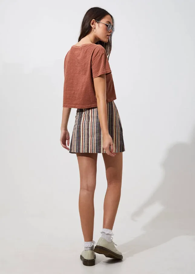 Afends Donna Wide Neck Cropped Tee Tobacco