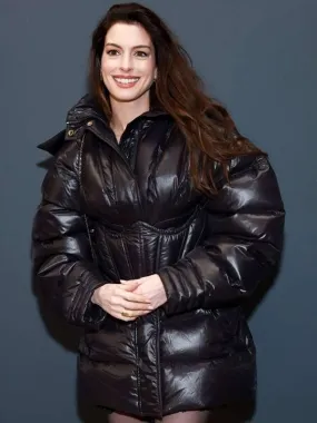 Anne Hathaway SFF Corset Black Puffer Jacket - New American Jackets