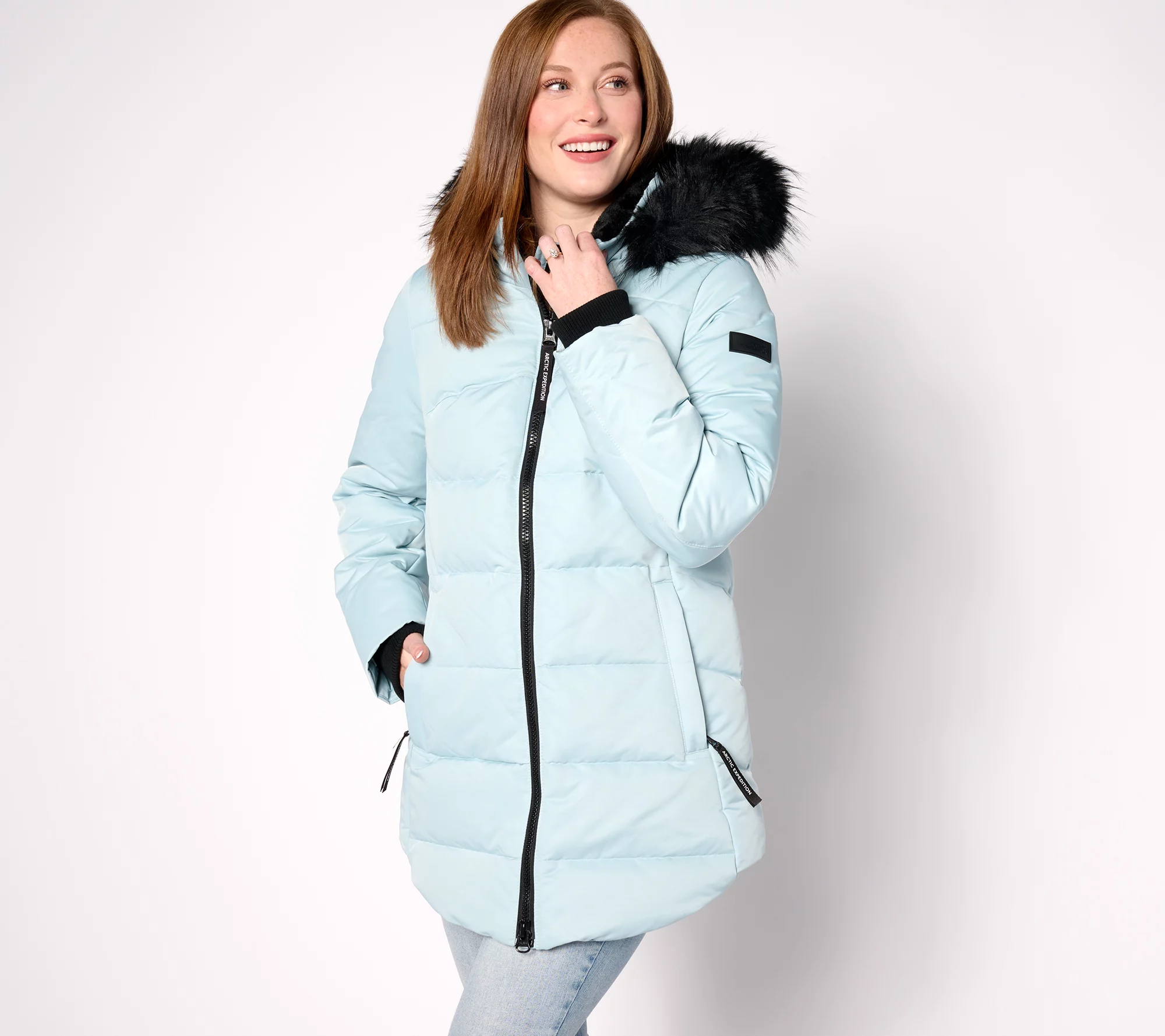 Arctic Expedition Curved Hem Down Parka with Detachable Hood