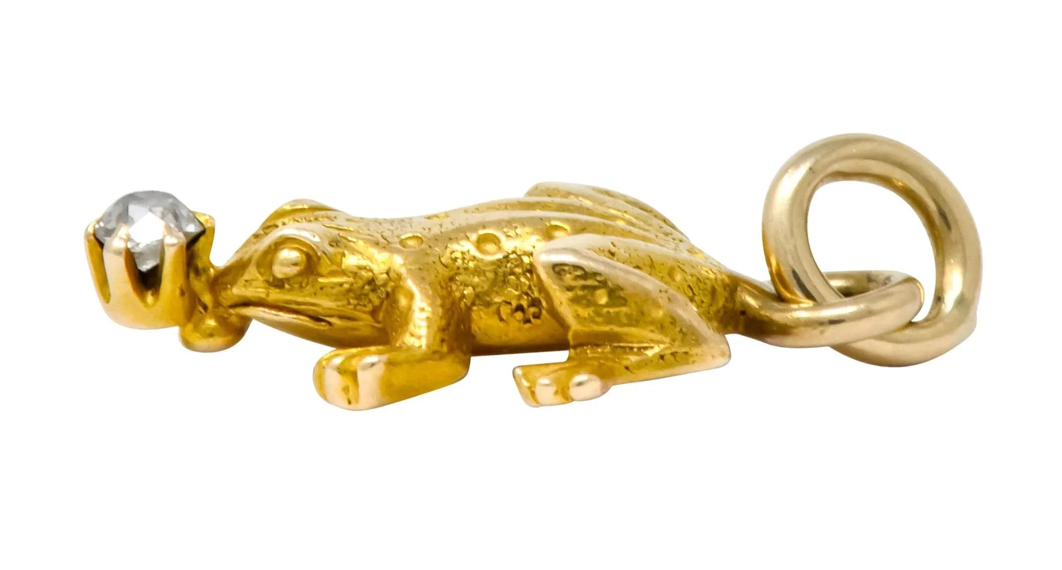 Art Nouveau Diamond 14 Karat Gold Detailed Frog Charm