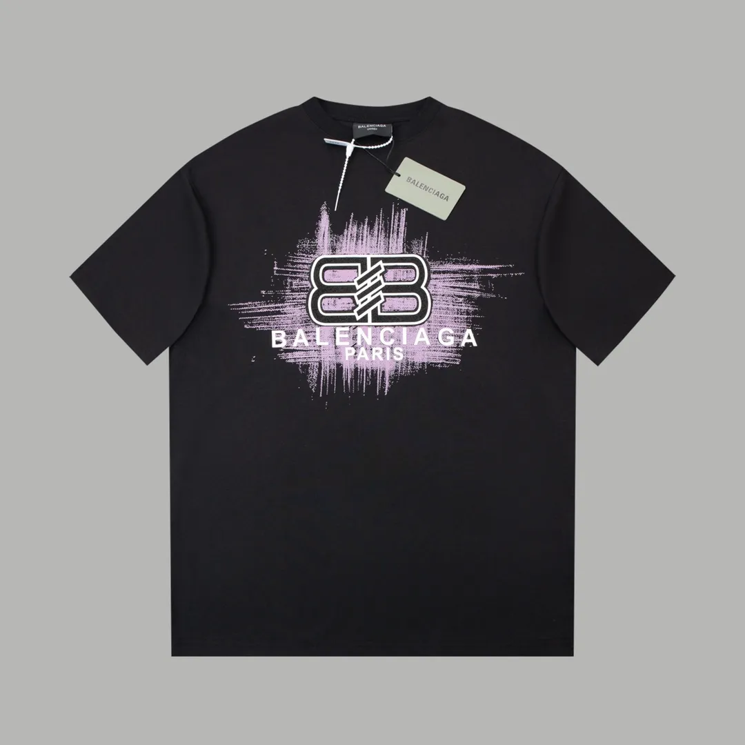 Balenciaga early spring new purple graffiti logo T-shirt Black 1.22