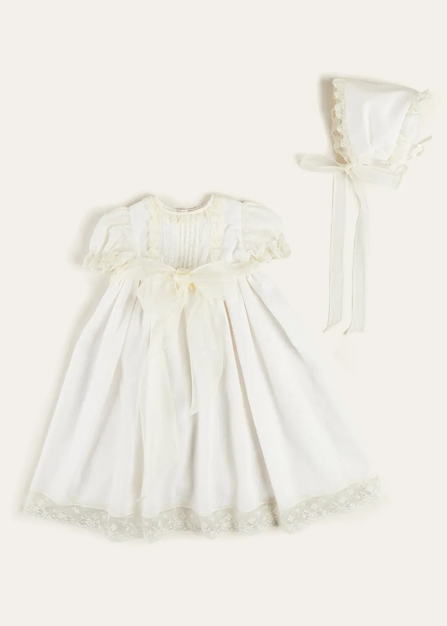 Bespoke Plumeti Embroidered Organic Lawn Cotton Christening Dress and Bonnet