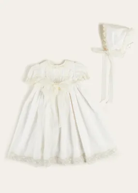 Bespoke Plumeti Embroidered Organic Lawn Cotton Christening Dress and Bonnet