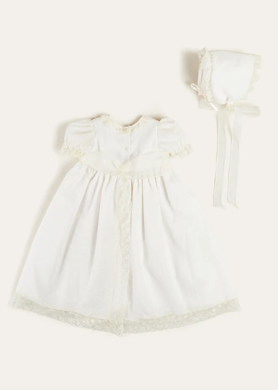 Bespoke Plumeti Embroidered Organic Lawn Cotton Christening Dress and Bonnet