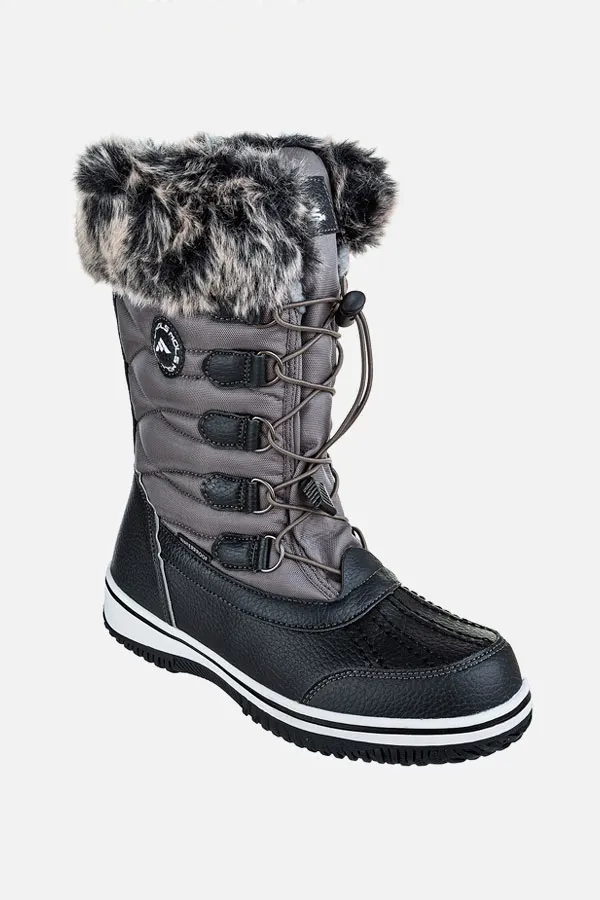 Black & Grey Luxe Faux Fur Trim Winter Boot