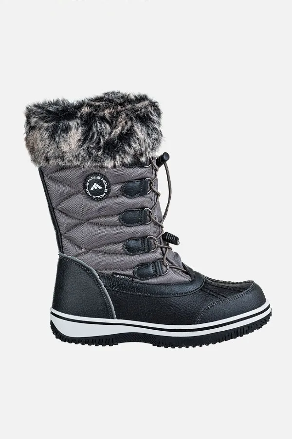 Black & Grey Luxe Faux Fur Trim Winter Boot