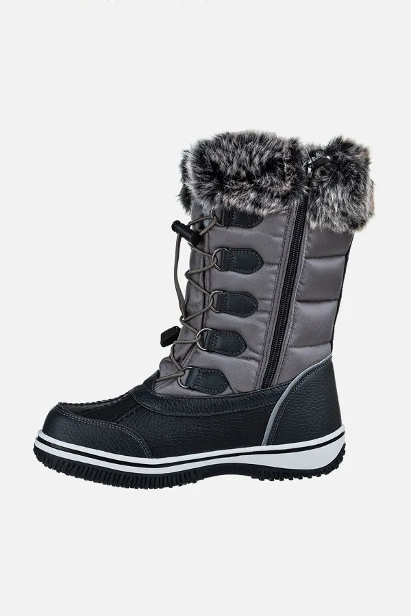 Black & Grey Luxe Faux Fur Trim Winter Boot