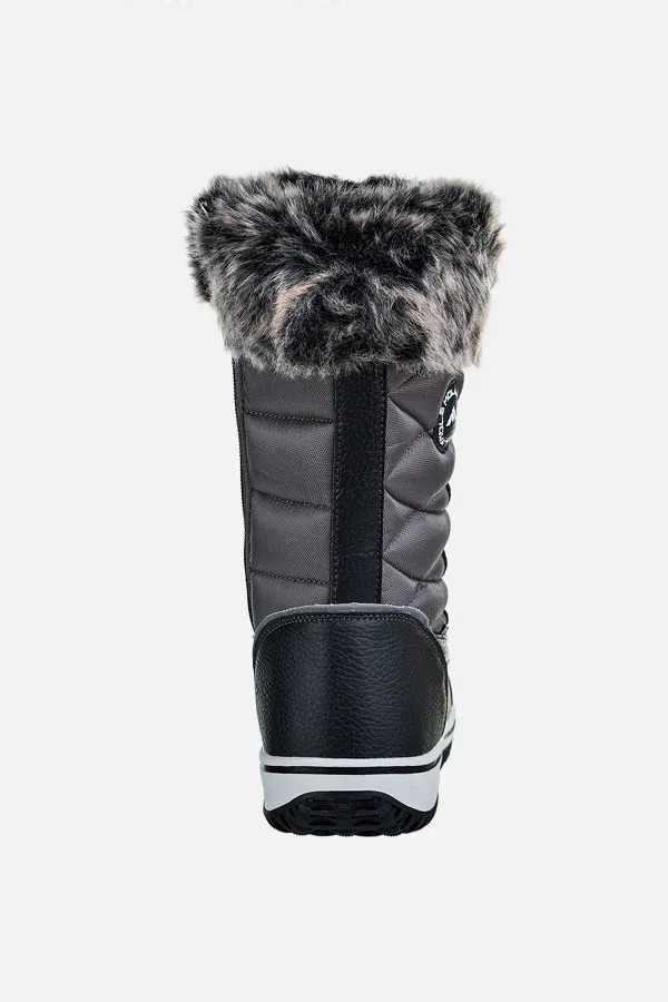 Black & Grey Luxe Faux Fur Trim Winter Boot