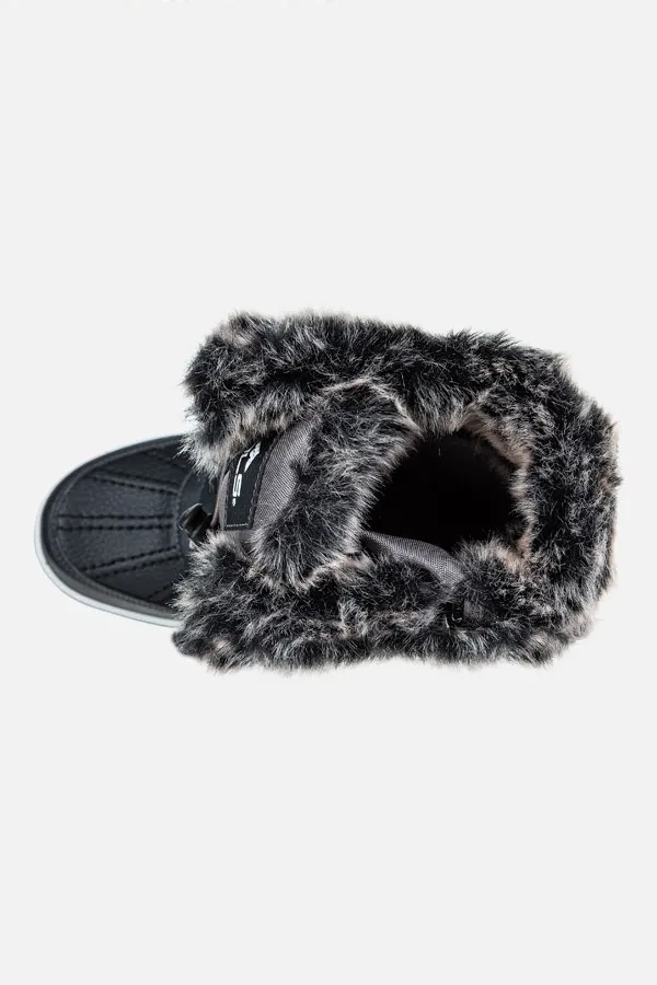 Black & Grey Luxe Faux Fur Trim Winter Boot