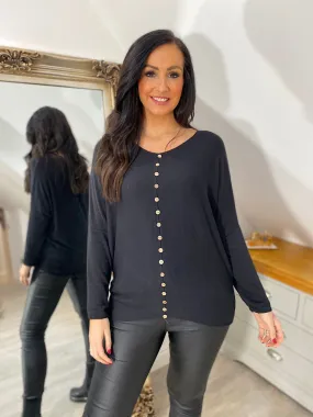 Black Button Knit Top Amy