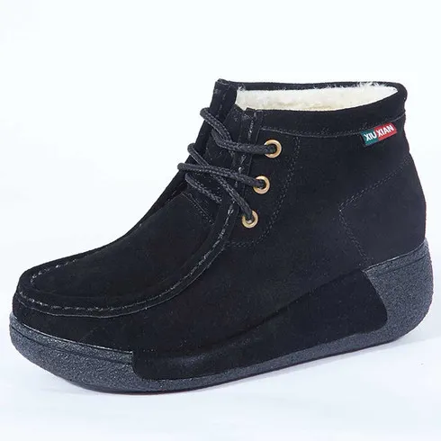 Black suede winter rocker bottom shoe boot sewn accents