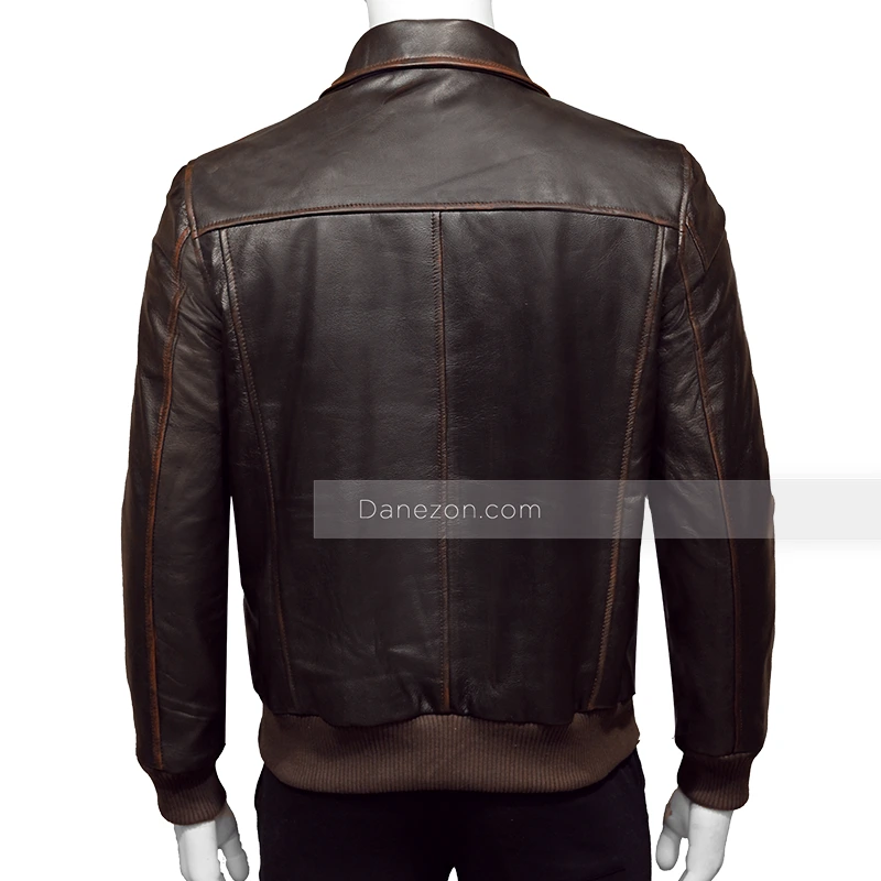 Brown Bomber Distressed Leather Jackets Mens