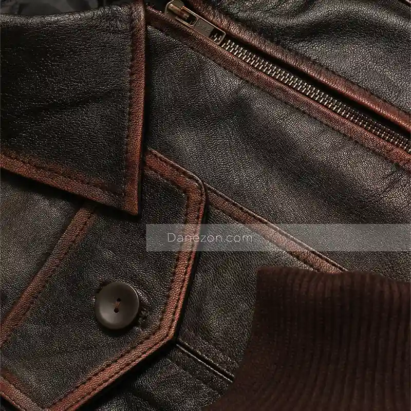 Brown Bomber Distressed Leather Jackets Mens