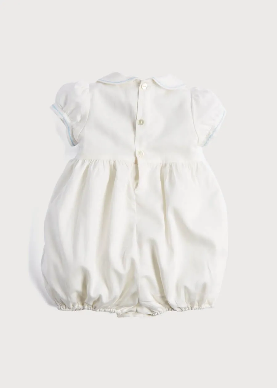 Classic Off-White Blue Handsmocked Romper (3-18mths)