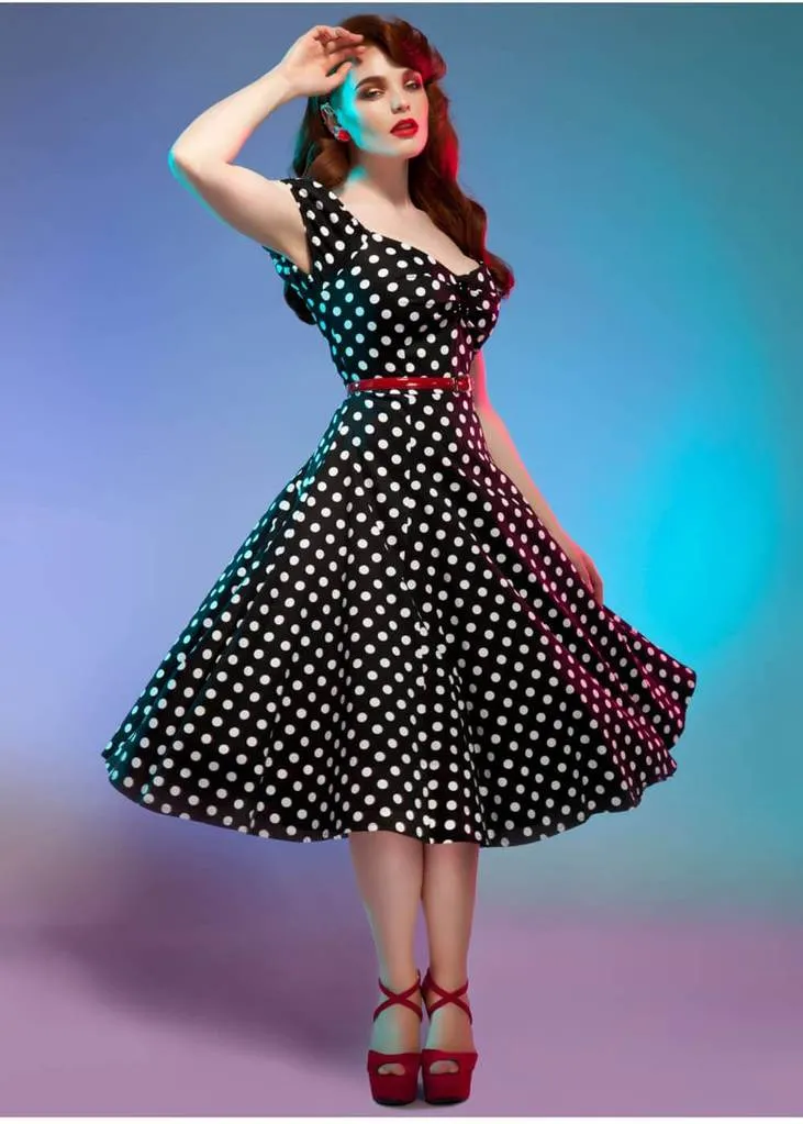 Collectif Dolores Polkadot Swing 50's Dress Black