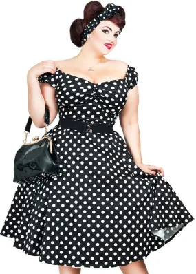 Collectif Dolores Polkadot Swing 50's Dress Black