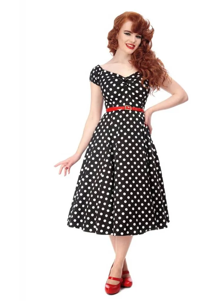 Collectif Dolores Polkadot Swing 50's Dress Black