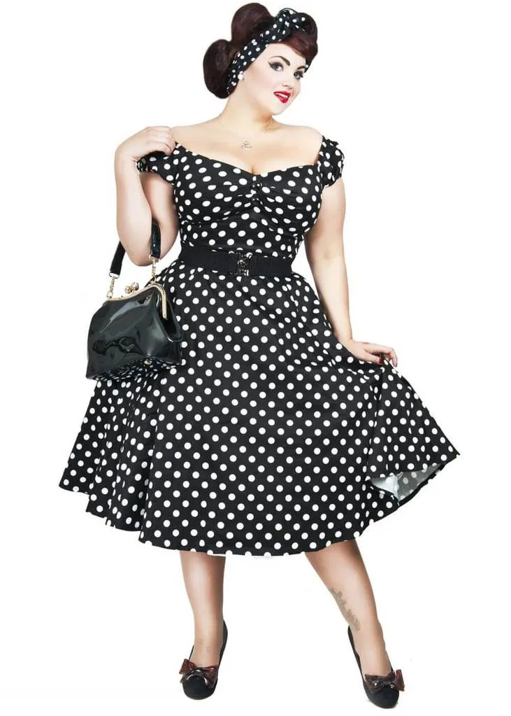 Collectif Dolores Polkadot Swing 50's Dress Black