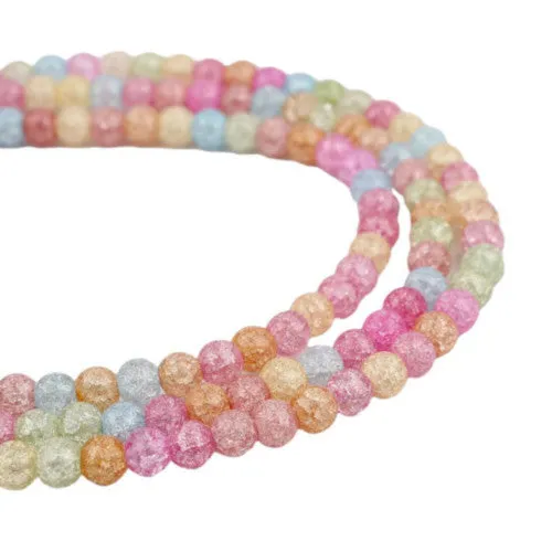 Crackle Glass Beads, Round, Assorted, Pastel, 6mm