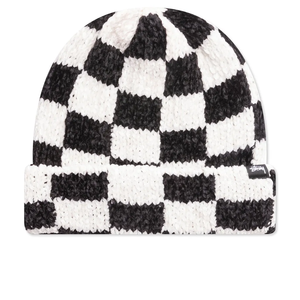 Crochet Checkered Beanie - Black