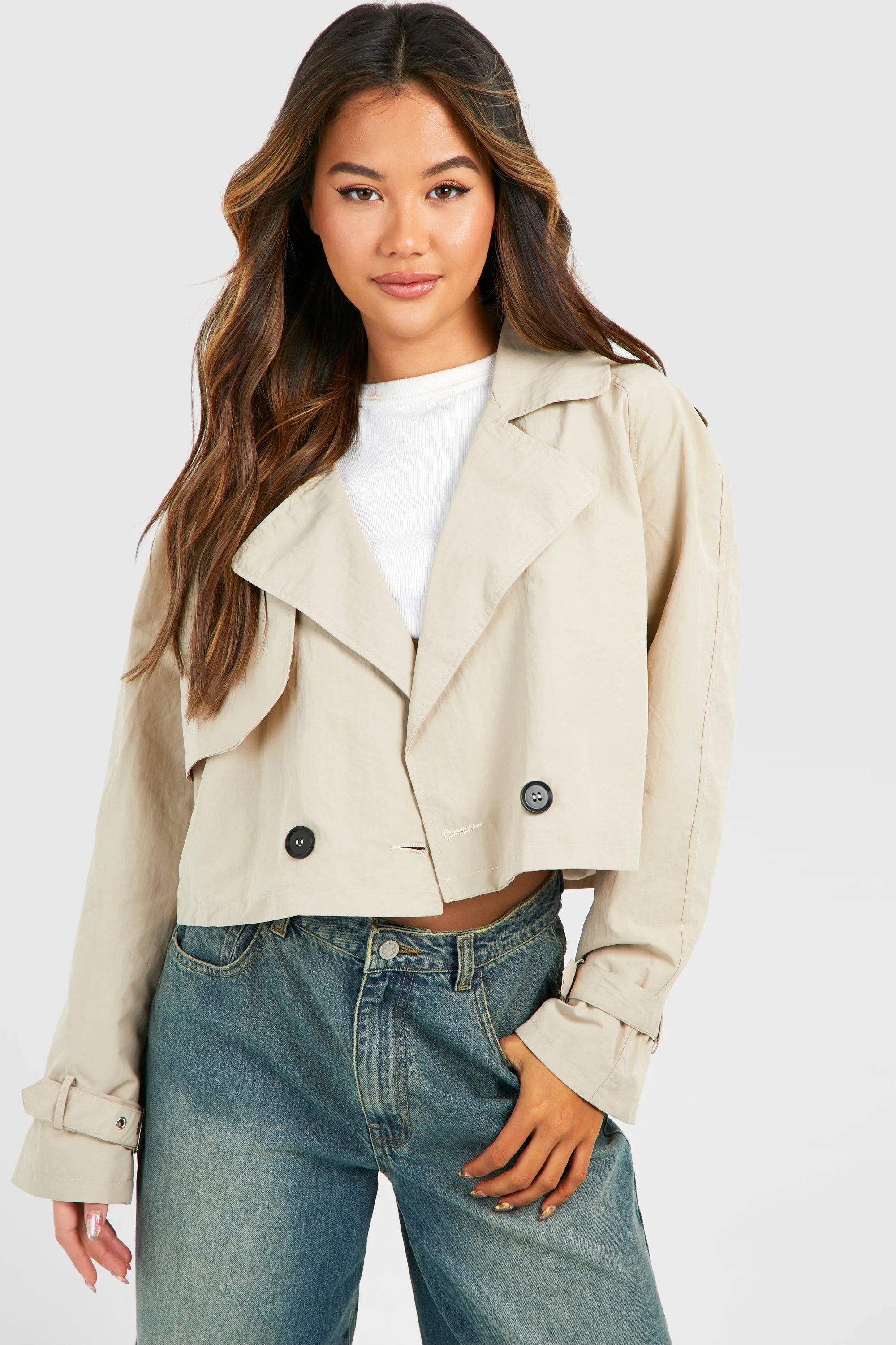 Crop Nylon Trench Coat