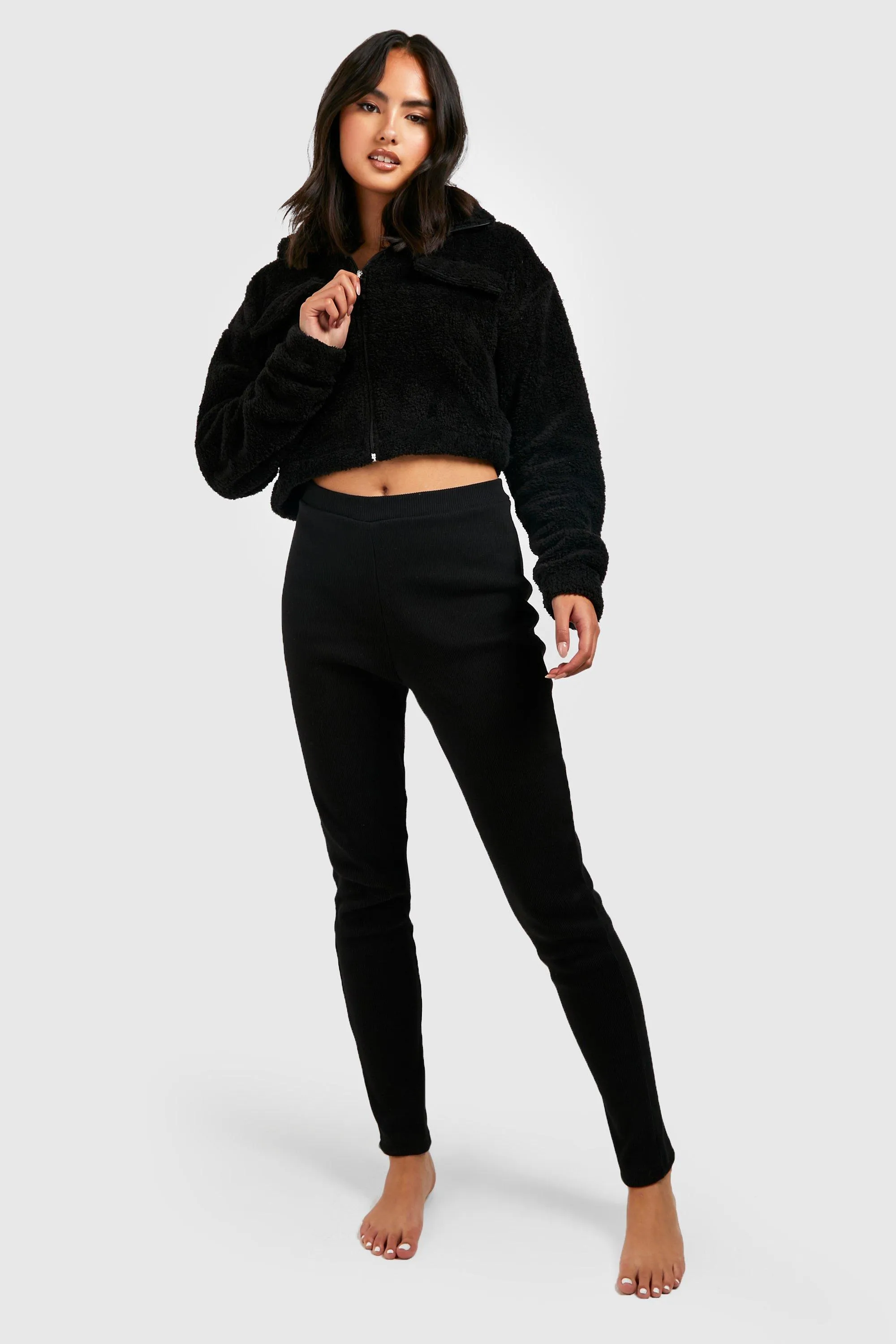 Cropped Pocket Detail Fleece Sweater & Legging