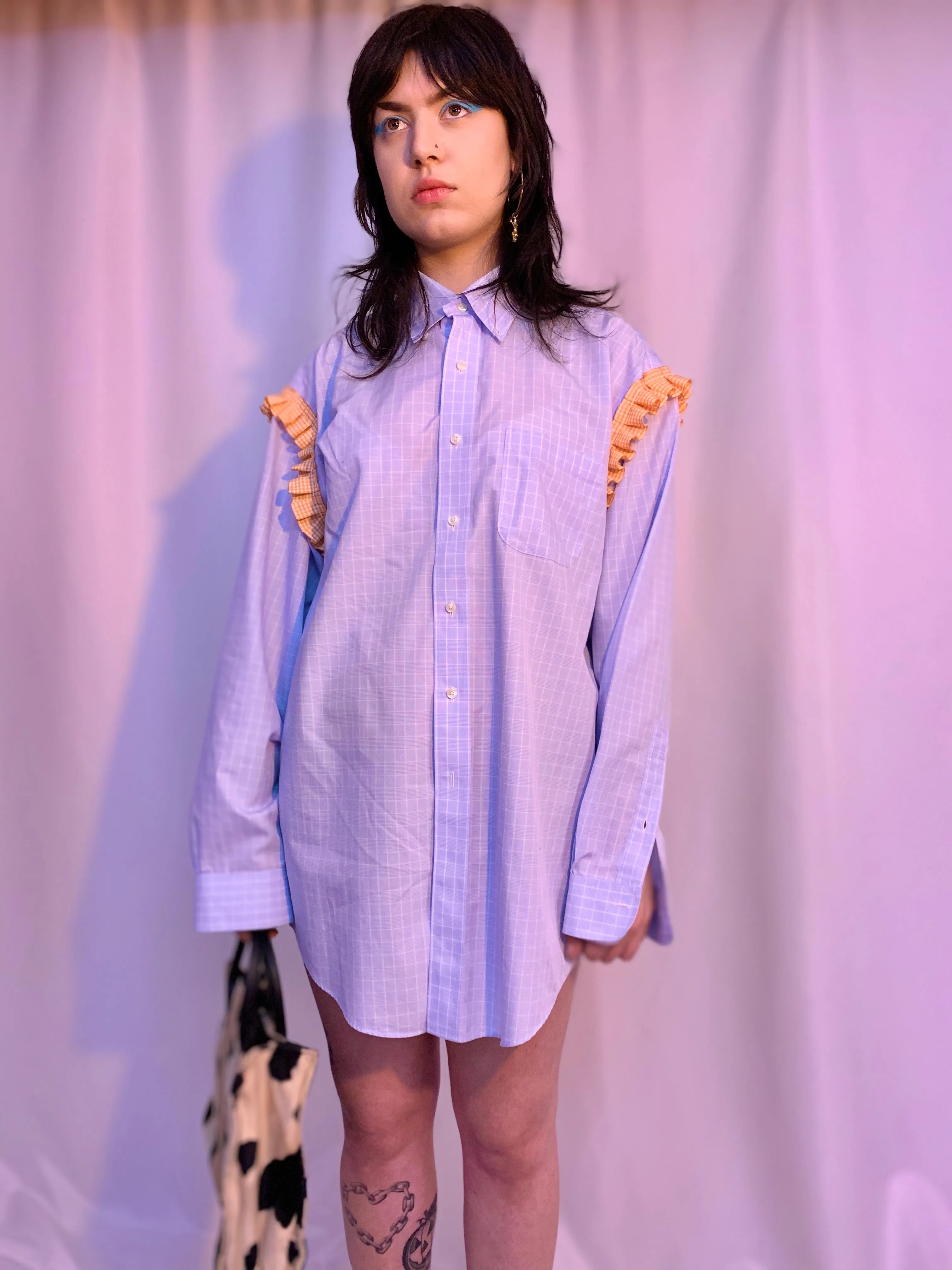 Custom upcycled gingham ruffle shirt