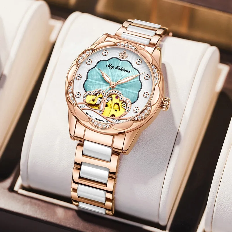 Diamond Imitation Ceramic Strap Automatic Waterproof Mechanical Wristwatch