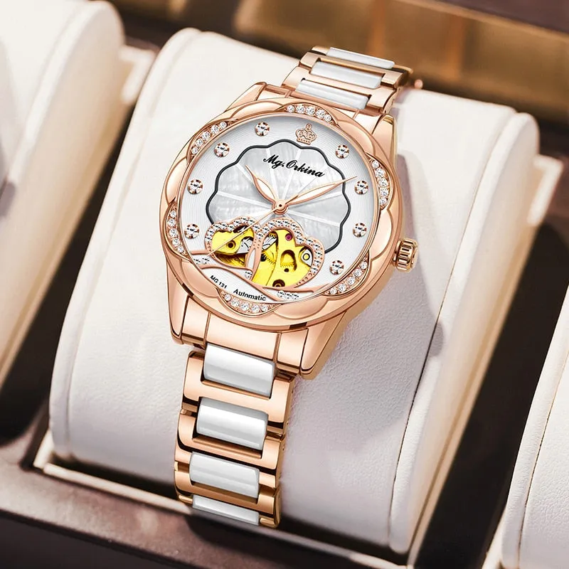 Diamond Imitation Ceramic Strap Automatic Waterproof Mechanical Wristwatch