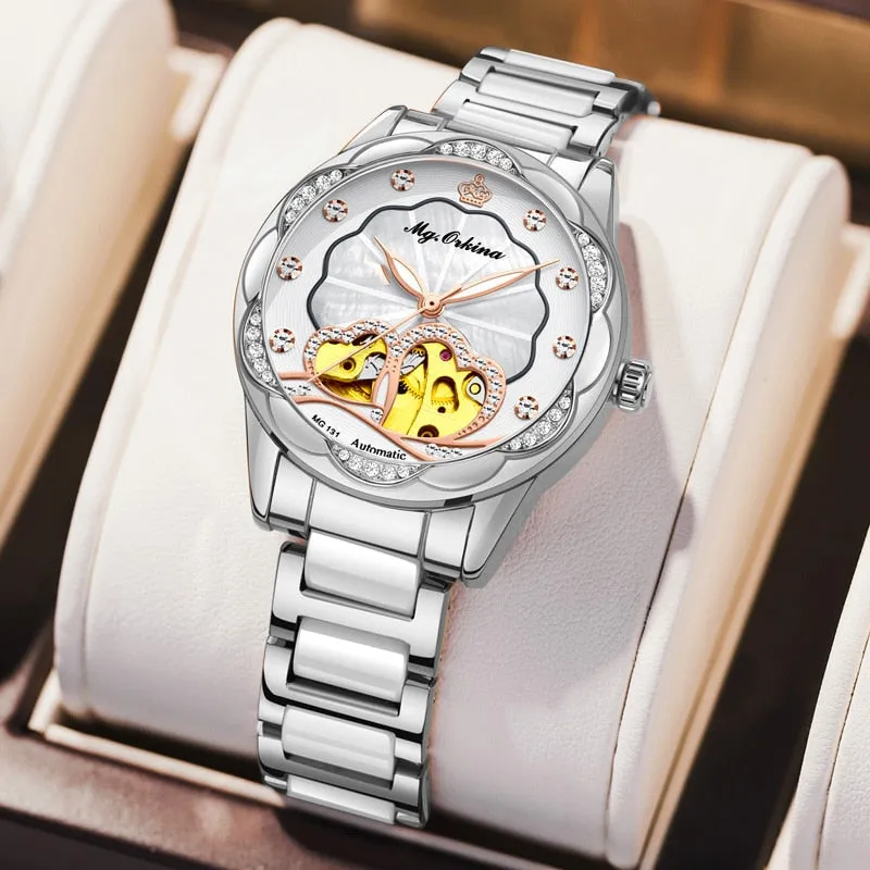 Diamond Imitation Ceramic Strap Automatic Waterproof Mechanical Wristwatch