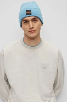 Double-layer beanie hat with logo patch