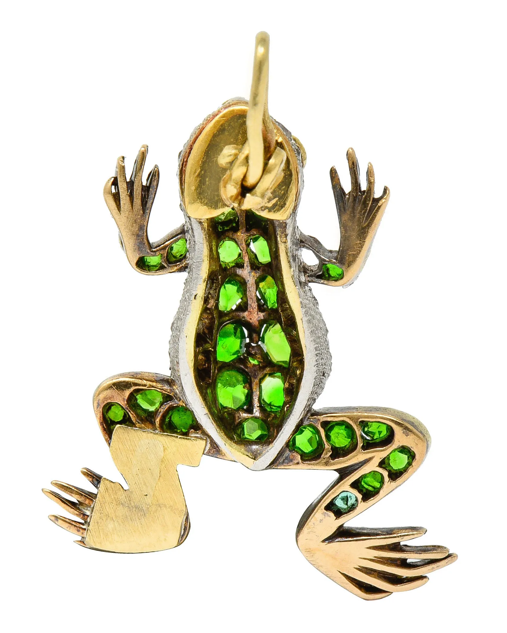 Edwardian Demantoid Garnet Diamond Platinum-Topped 18 Karat Gold Frog Charm