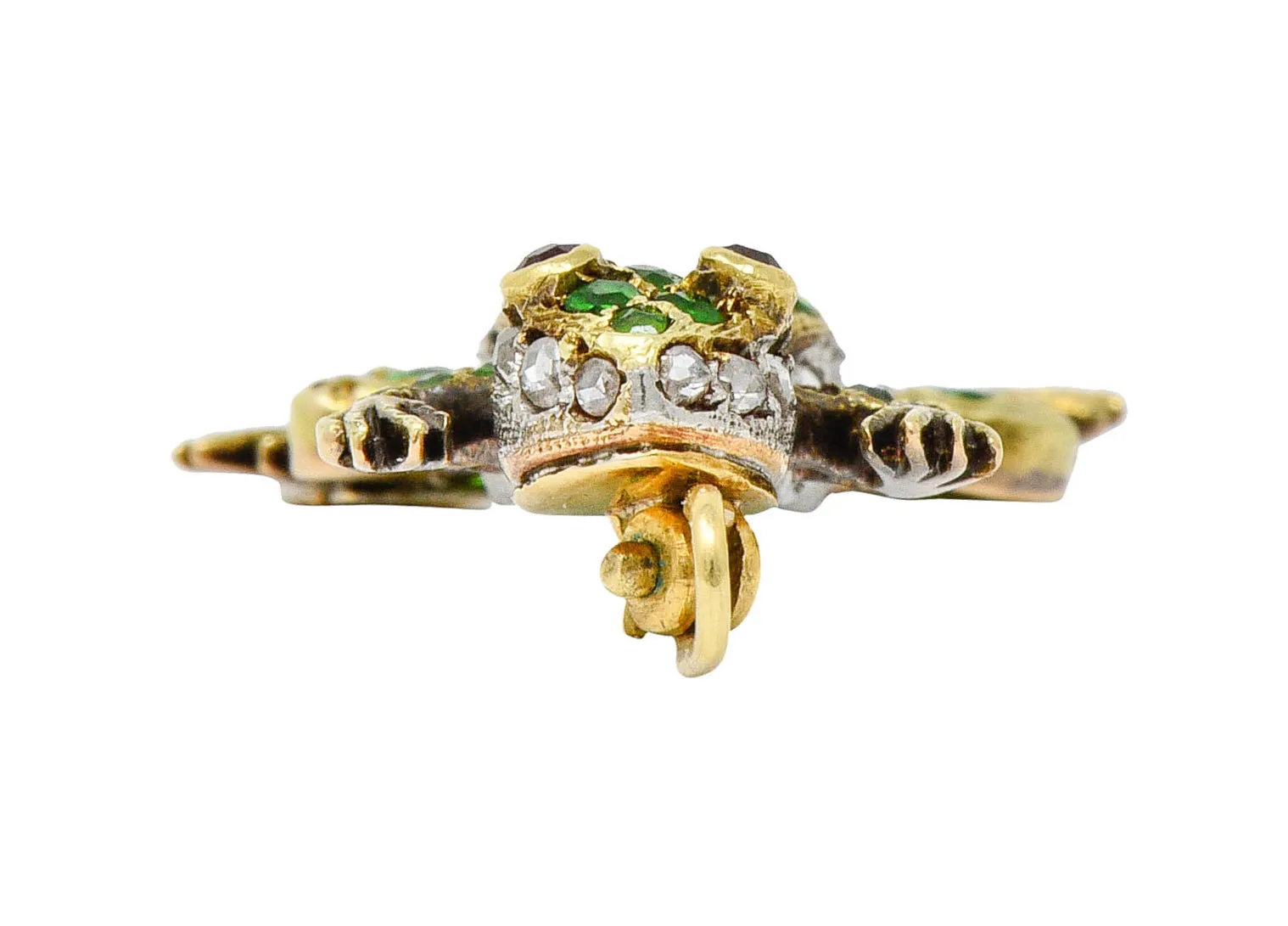 Edwardian Demantoid Garnet Diamond Platinum-Topped 18 Karat Gold Frog Charm