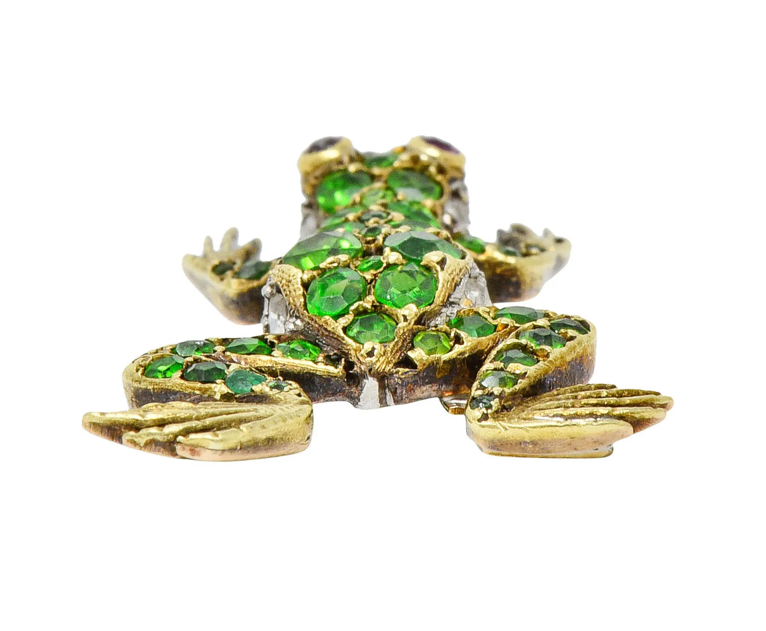 Edwardian Demantoid Garnet Diamond Platinum-Topped 18 Karat Gold Frog Charm