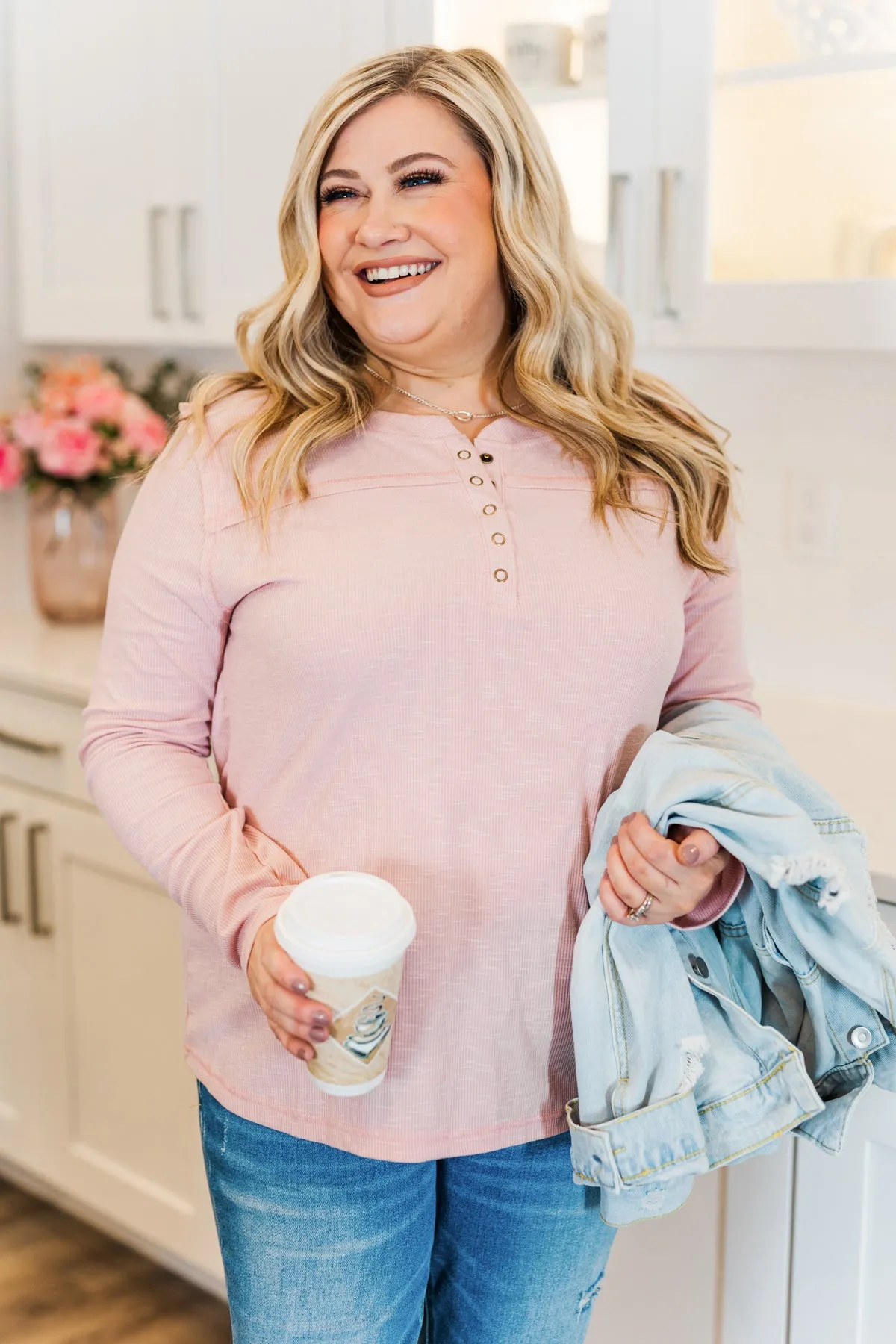 Fireside Memories Long Sleeve Top- Blush