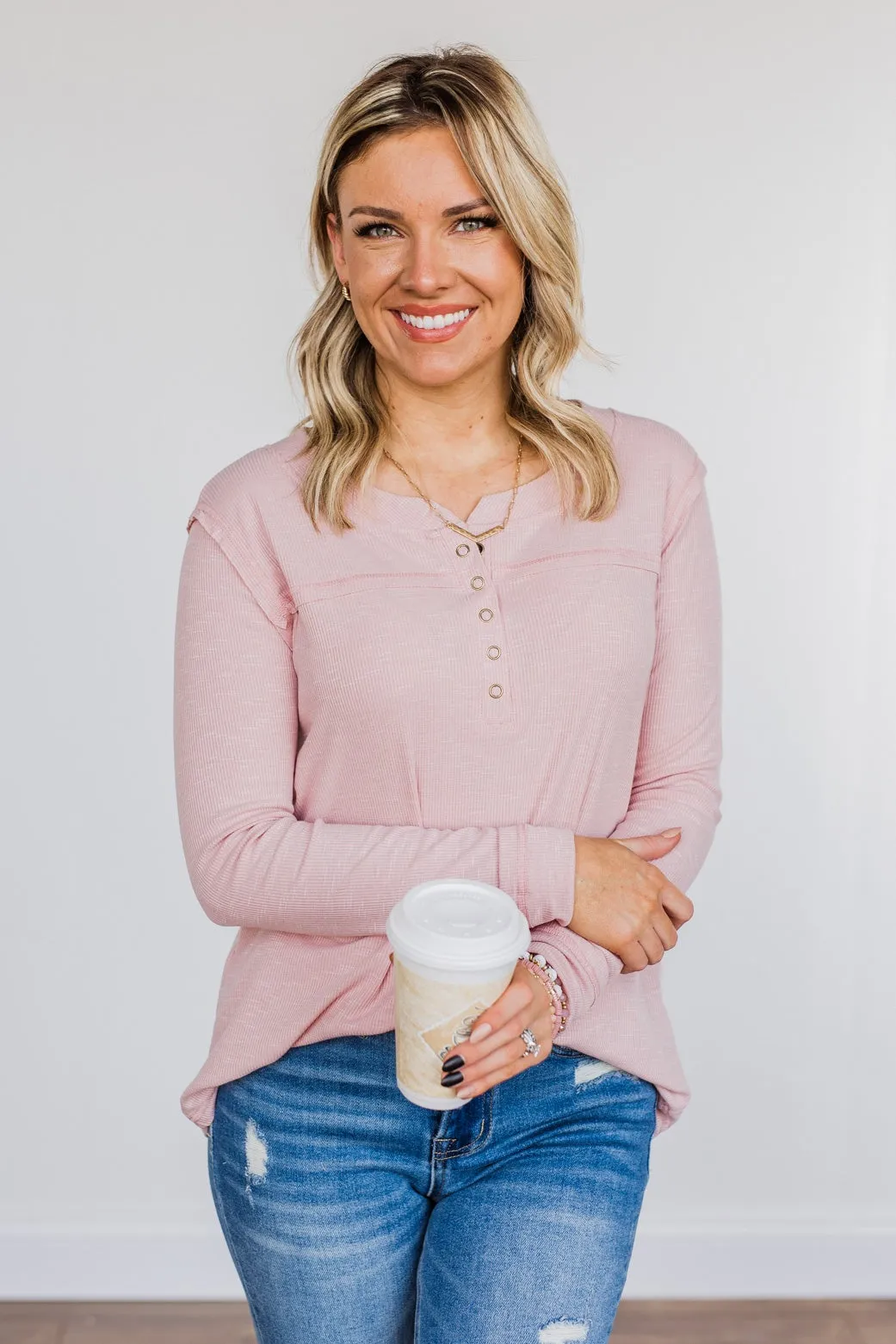 Fireside Memories Long Sleeve Top- Blush