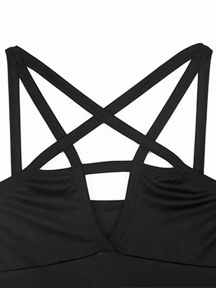 Fitshinling Pentagram Gothic Slim A-Line Dark Sleeveless Dress