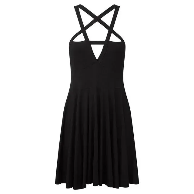 Fitshinling Pentagram Gothic Slim A-Line Dark Sleeveless Dress