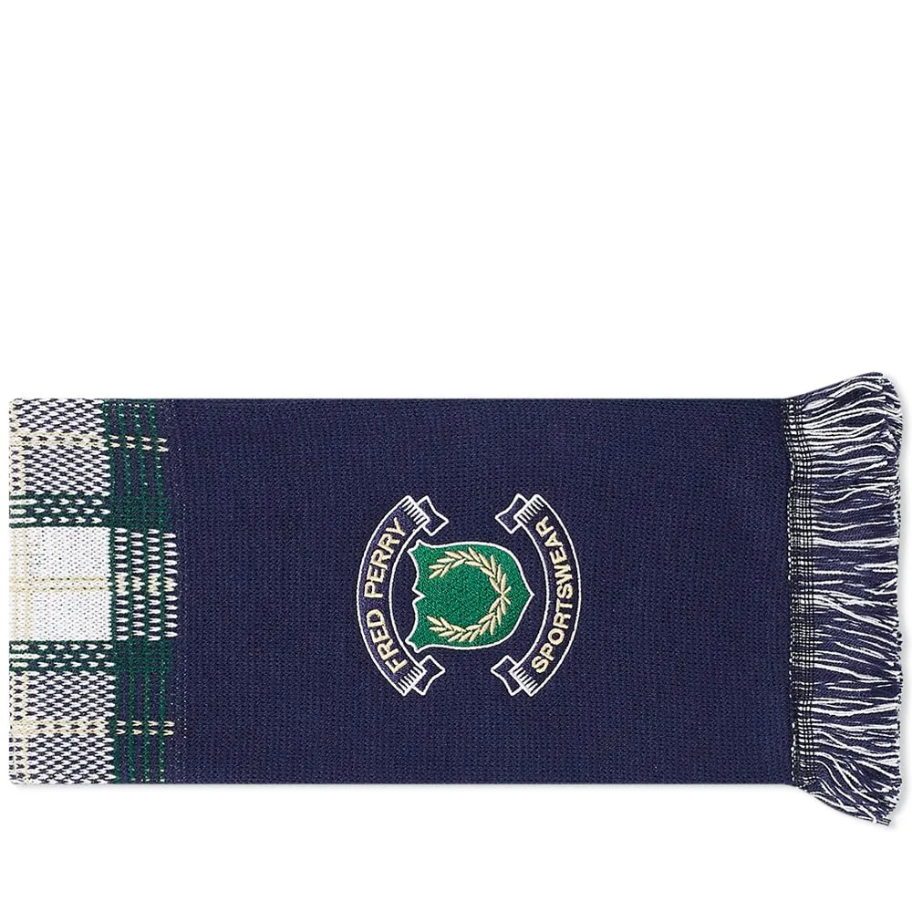 Fred Perry Crest Branded Tartan ScarfNavy