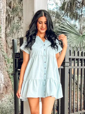 Freedom Tiered Denim Dress | Light Blue