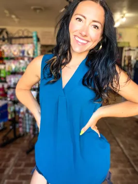 Gabby V-neck Sleeveless Top-Teal