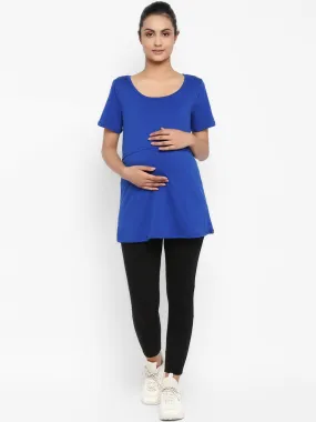 Half Sleeves Maternity Feeding T-Shirt with Over Belly Legging - Electric Blue